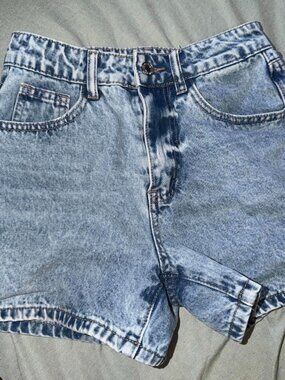 Light Wash Acid Wash High-Waisted Denim Shorts